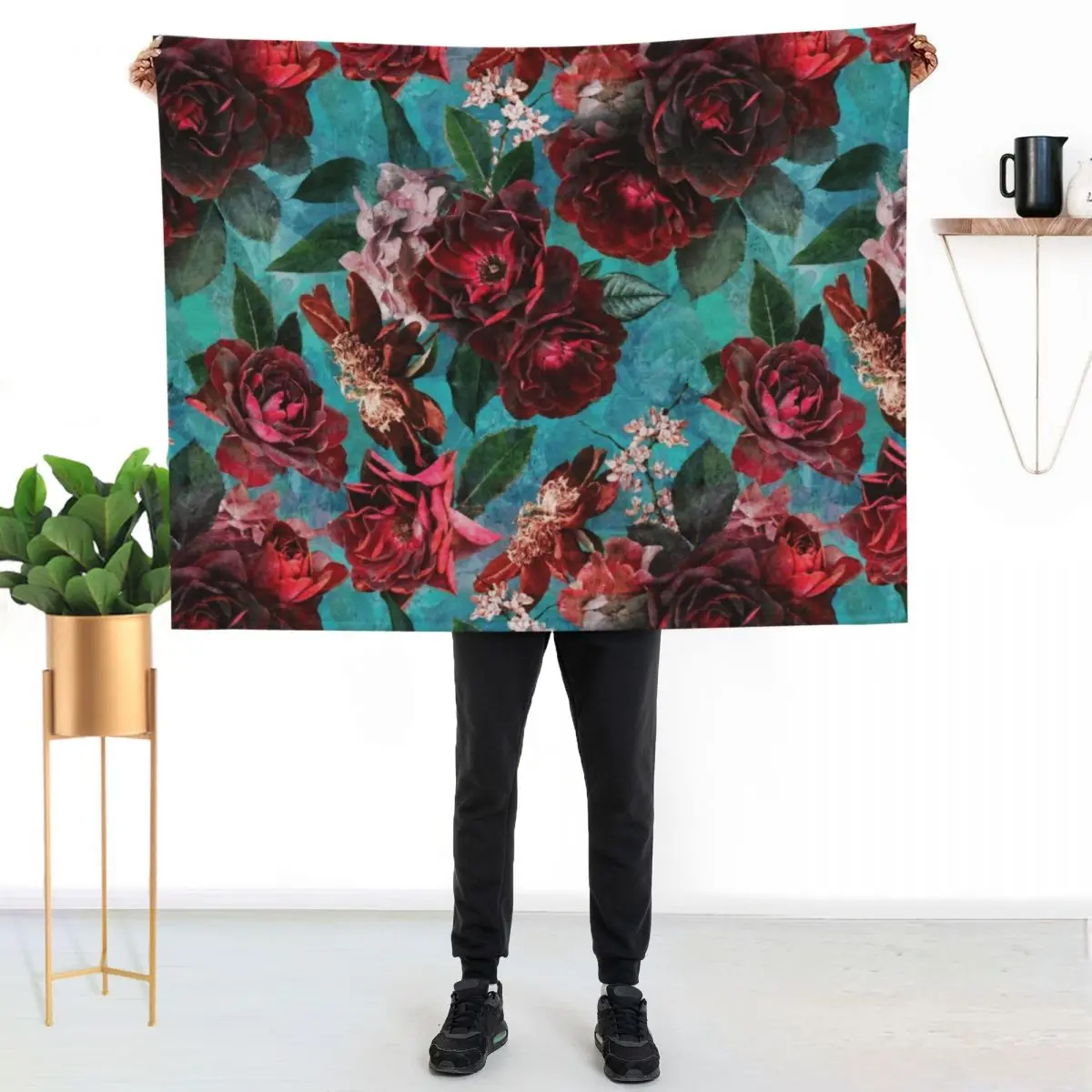 

Turquoise Vintage Summer Roses Garden Throw Blanket Fuzzy Plush Throw Blanket for Sofa Chair