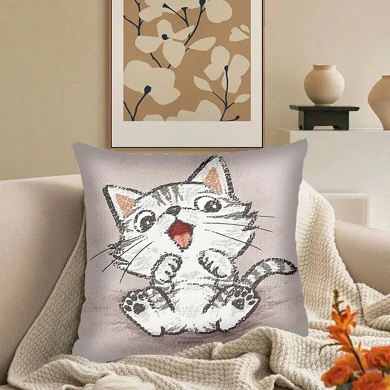 Cute Cartoon Animal Cat Dog Lion Fox Print Sofa Square Pillowslip Soft Polyester Cushion Cover Pillowcase Living Room Home Decor