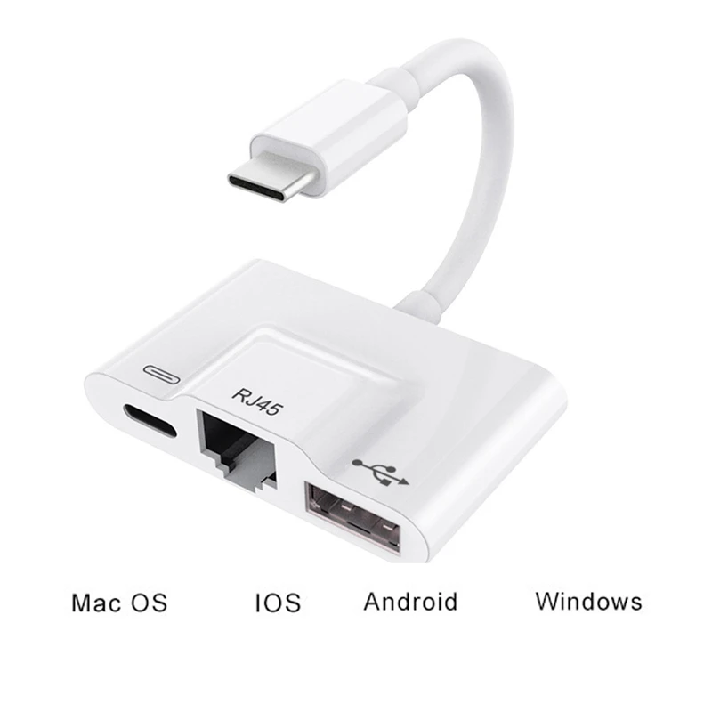 3ใน1อะแดปเตอร์ชาร์จในรถยนต์สำหรับ Type-C ไปยัง LAN 100Mbps อะแดปเตอร์ Rj45อีเทอร์เน็ต OTG USB 3.0อ่านกล้องสำหรับสมาร์ทโฟน Type-C