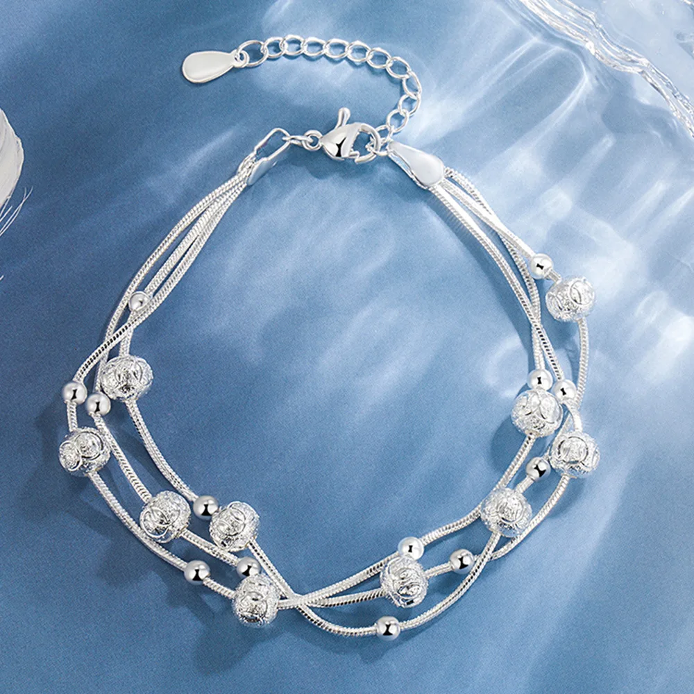 Bracelets de perles porte-bonheur en argent regardé 925 pour femme, double couche, réglable, vintage, coréen, bijoux de fête de luxe