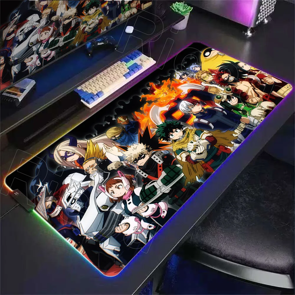 

RGB Mouse Pad My Hero Academia Keyboard Pad Gaming Accessories Desk Mat Large Natural Rubber Anti-slip Soft Office Game Mousepad