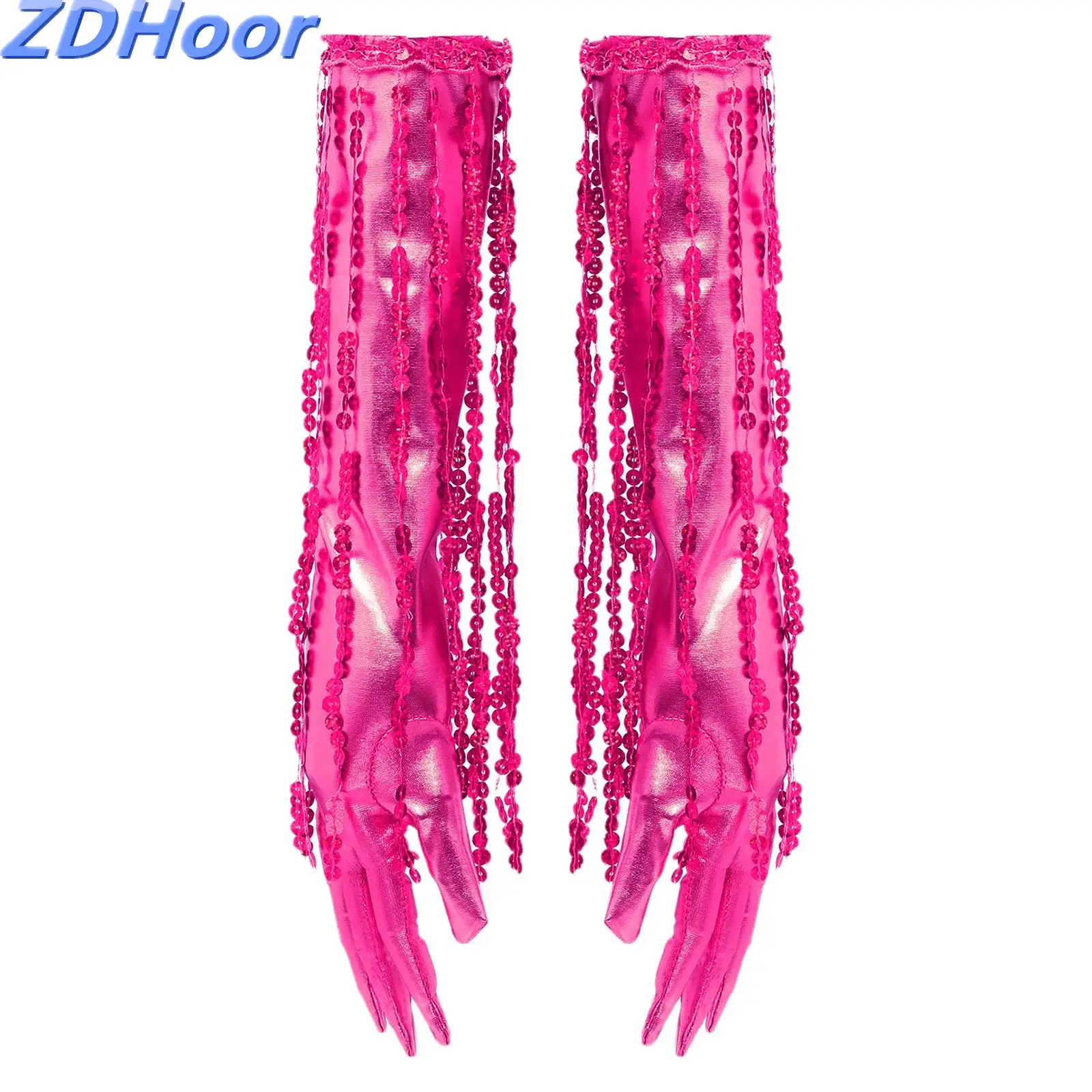 1 Pair Opera Tassels Gloves Sequins Fringe Gloves Metallic Shiny 1920s Prom Accessories for Women Performance Dress Up