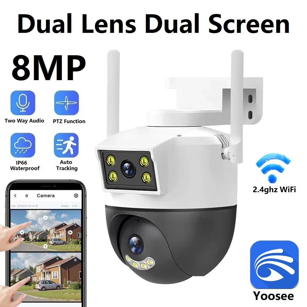 8MP 360Degree Rotation Dual Lens Dual Screen Real Time Motion Detection Alarm TF Card Two Way Audio Night Vision PTZ WiFi Camera