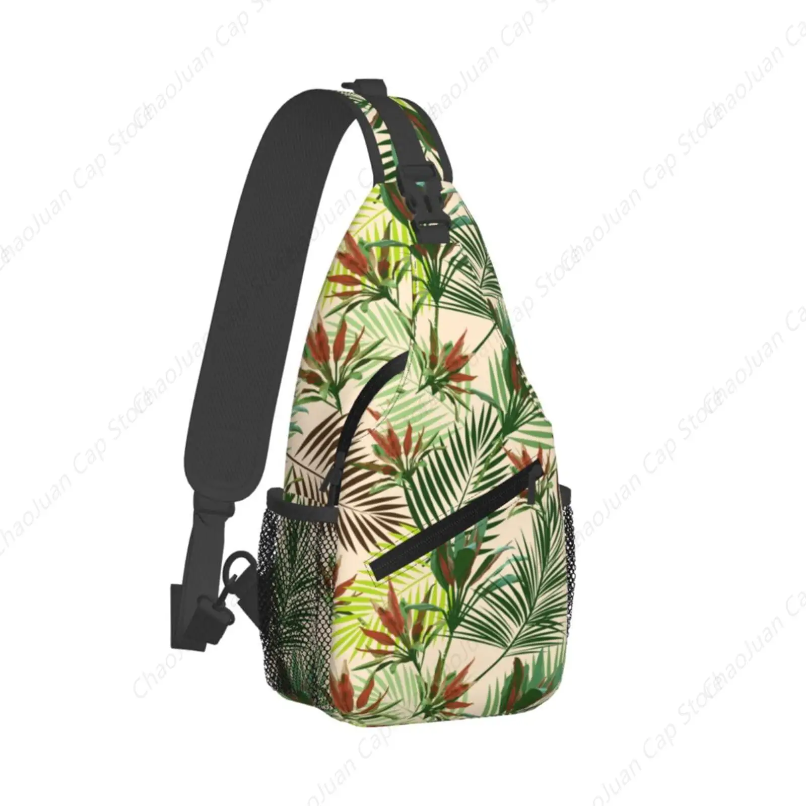 Tropical Leaves Palm Tree Flowers Cross Chest Bag Diagonally Hiking Crossbody Bag Travel Shoulder Daypack Lightweight Sling Bag