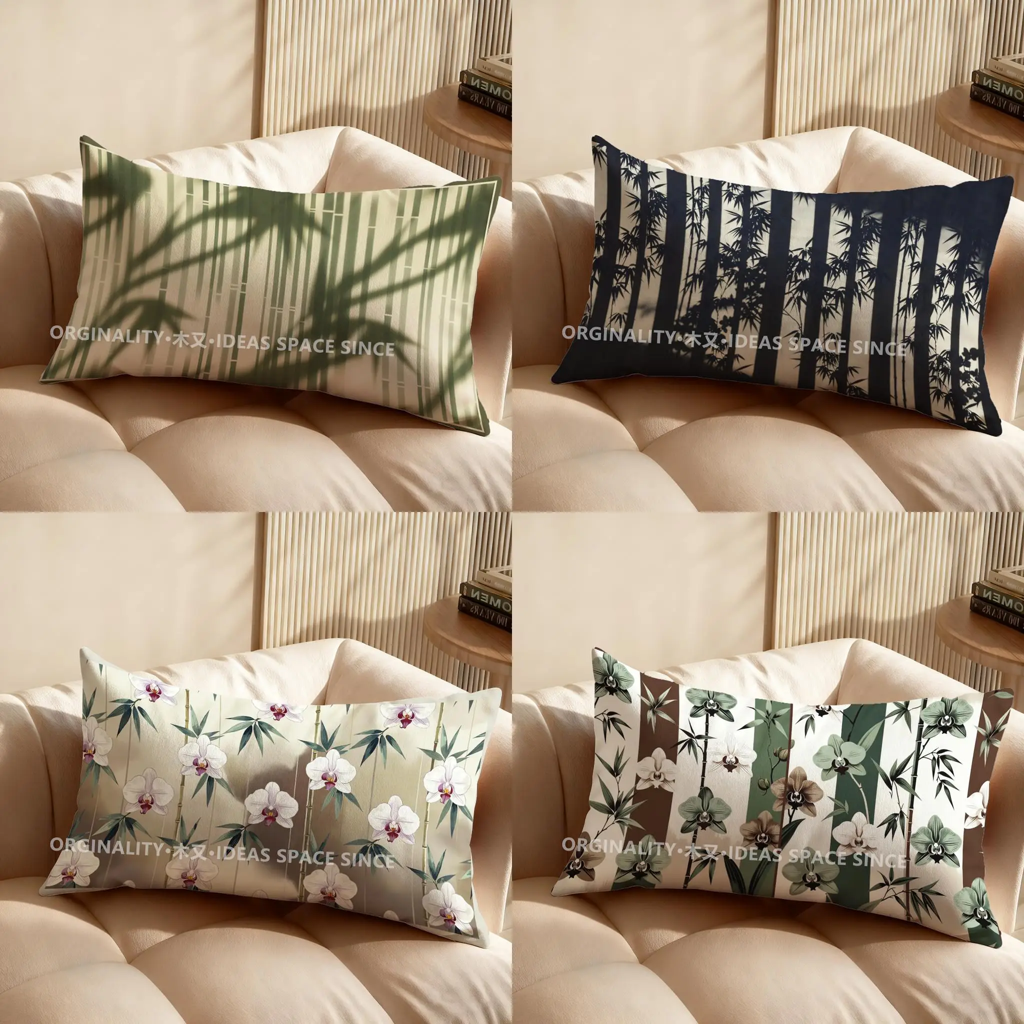 

2D наволочка с бамбуковым узором и эффектом тени, подходит для дивана, спальни, автомобиля, прямоугольная подушка для спины