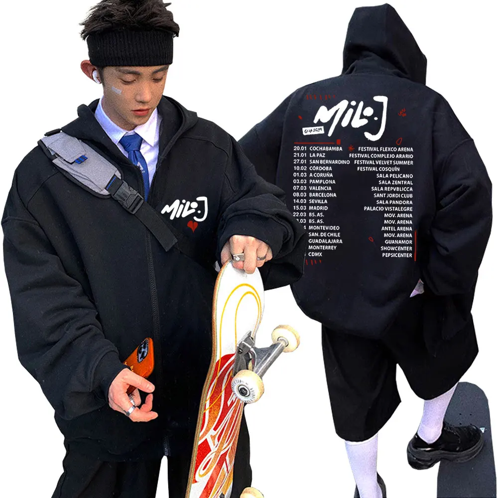 Rapper Milo J Concert Tour 2024 Zipper Hoodie Men Women Fashion Music Oversized Zip Up Jacket Men's Hip Hop Zip Up Sweatshirt