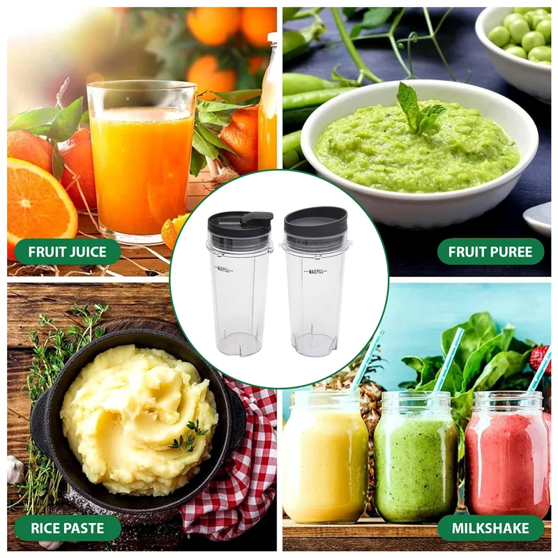 A94E-2 Pcs 16 OZ Cup With Four Lids,Blender Replacement Parts Accessories For Ninja BL660 BL770 BL740/QB3000/BL810 Blender