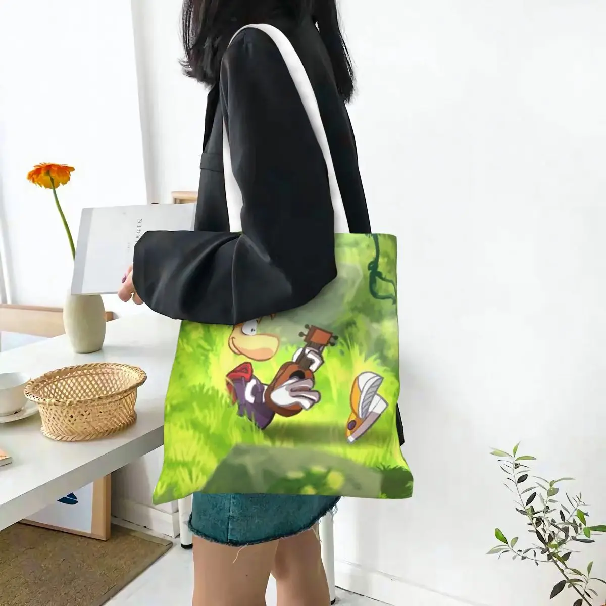 Cartoon Games Rayman Legends  Shopping Bags Ladies Canvas The Tote Bag Folding Women Shoulder Tote Travel Handbag