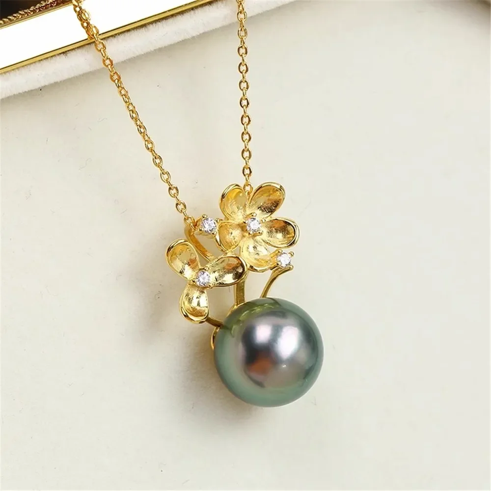 S925 Sterling Silver Pearl Pendant Setting, DIY Empty Bezel Cup Jewelry Supplies for Craft Making, Hollow Prong Pendant Findings