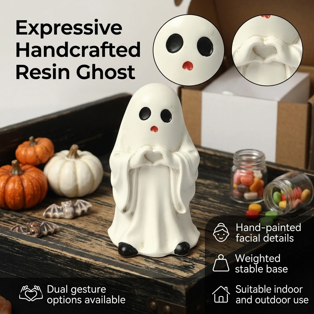 2026 Halloween Decor Ornament Creative Middle Finger Ghost Resin Sculpture Desk Dining Table Cabinet Fireplace Decor Accessory view 2