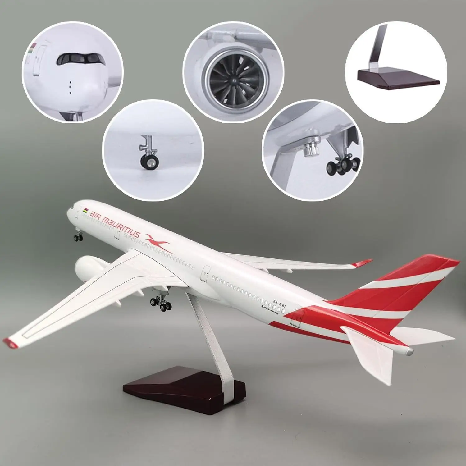 Modello di aereo in scala 1:150 Mauritius A350 Modello di aereo da collezione in resina con ruote Modalità aereo pressofuso per la raccolta