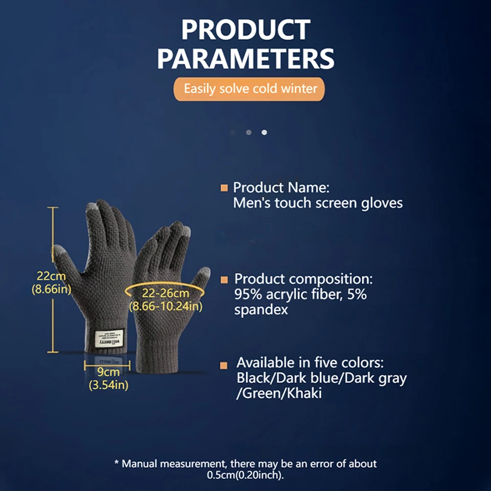 KoKossi Autumn Winter Thickened Knitted Gloves Touch Screen Warm Soft Gloves Wool Solid Men Outdoor Sports Windproof Gloves