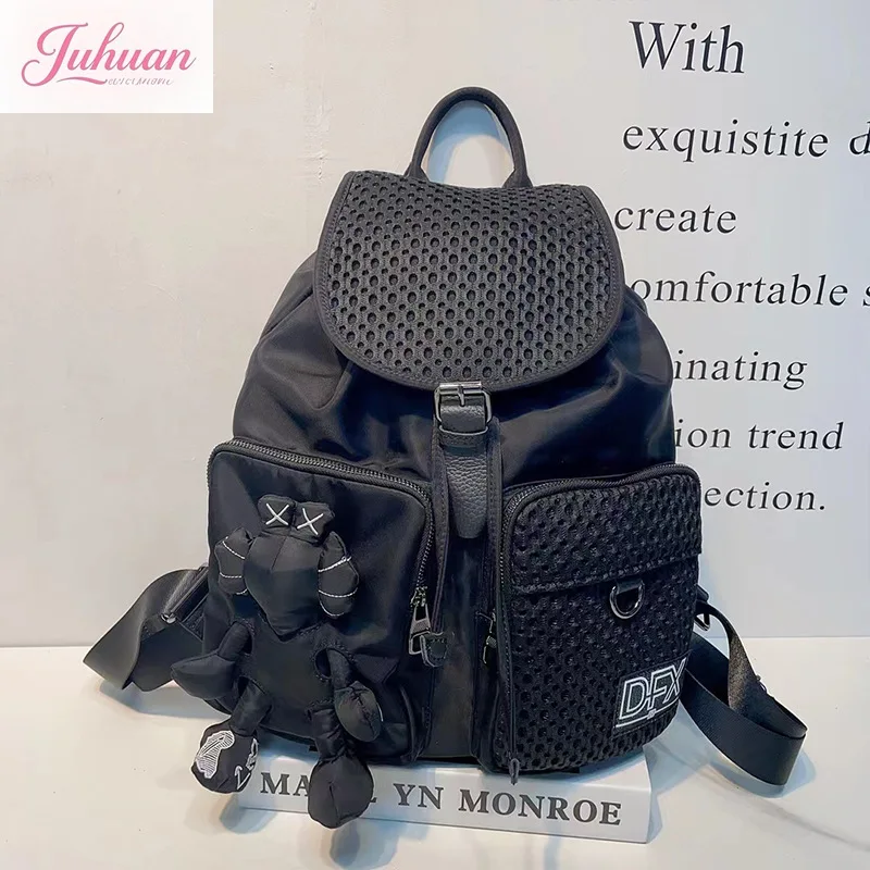 Daily Fashion Women's Bag New Oxford Cloth Backpack Flip Drawstrings Casual Backpack Versatile Trend Personalized Doll Schoolbag