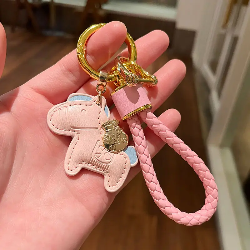 1 Piece Pu Leather Horse-Shaped Keychain - Vibrant Orange and Blue Color Scheme, Woven Rope and Metal Ring Buckle, Valentine's Day Gift, Bag Accessory, Stylish Key Organizer, Anime-Themed Design, Durable Key Chain view 5