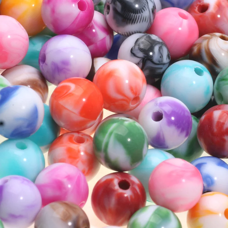 Round Balls Beads Necklaces Bracelets 10-200pcs Colored Marble Pattern Acrylic Spacer Beads For Jewelry Making DIY Accessories