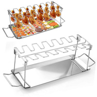 BBQ Beef Chicken Leg Wing Grill Rack 14 Slots Stainless Steel BBQ Holder Metal Roaster Stand for Smoker Grill Oven Chicken Wing