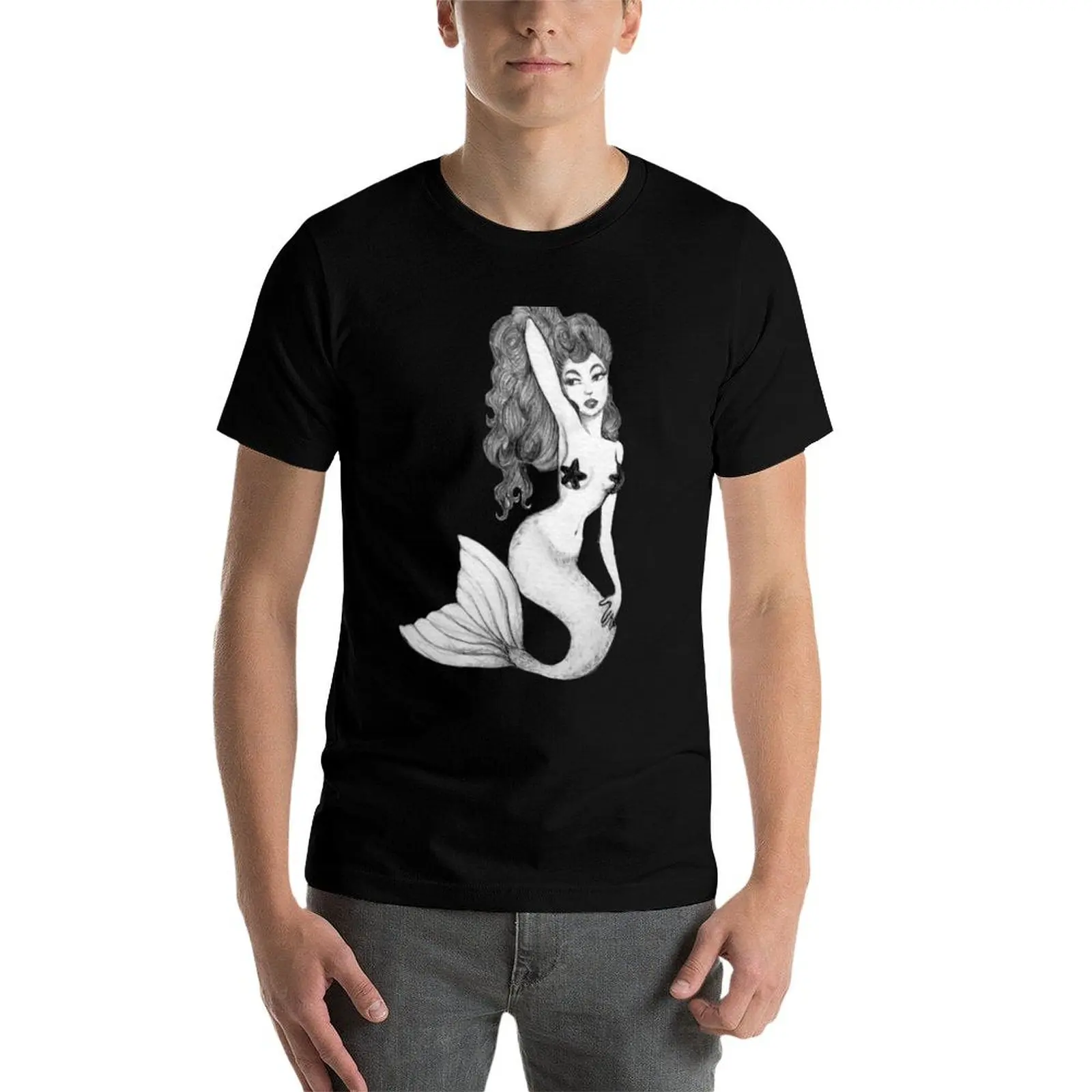 Camiseta Sirène noir et blanc, camisetas gráficas para hombre, camisetas para hombre, camisetas suaves de algodón para hombre, camiseta informal