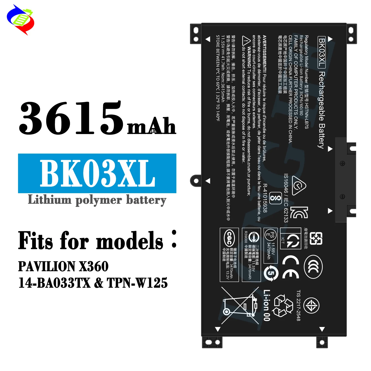 BK03XL Battery For HP Pavilion X360 14-BA 14-BA103TU 14-BA008TU 14-BA159TX Series 3470mAh