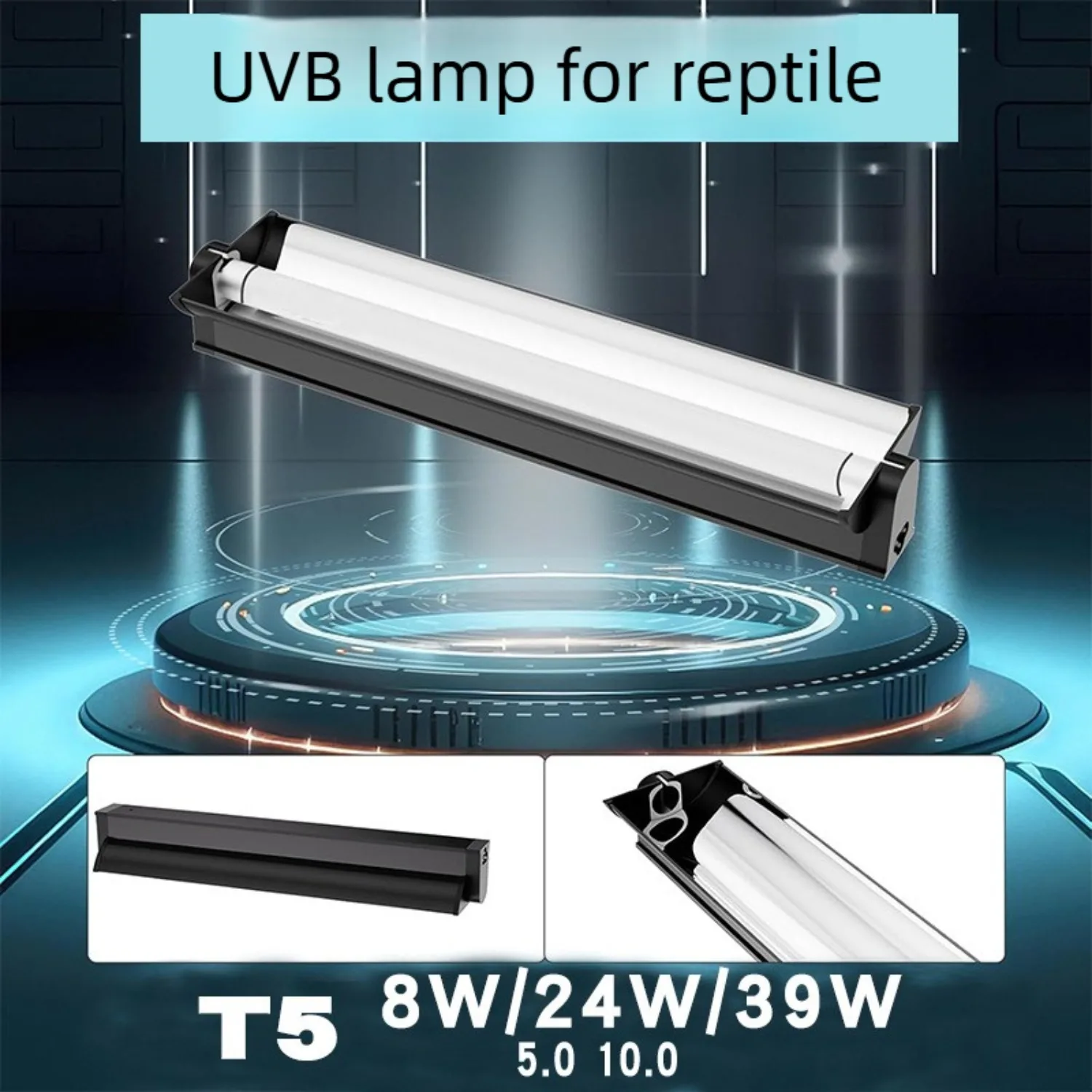 T5 10.0 UVB Reptile Light Fixture Combo Kit, 39W UVA UVB Light with Wider Alloy Reflector for Bearded Dragons Lizards Tortoises