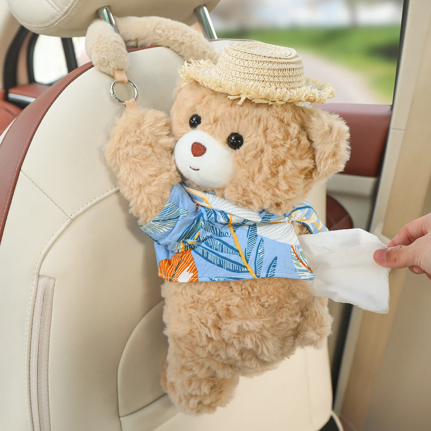 Cute Bear Car Tissue Box Hanging Auto Paper Towel Holder Creative Cartoon Plush Toy Tissue Bag for Car Interior