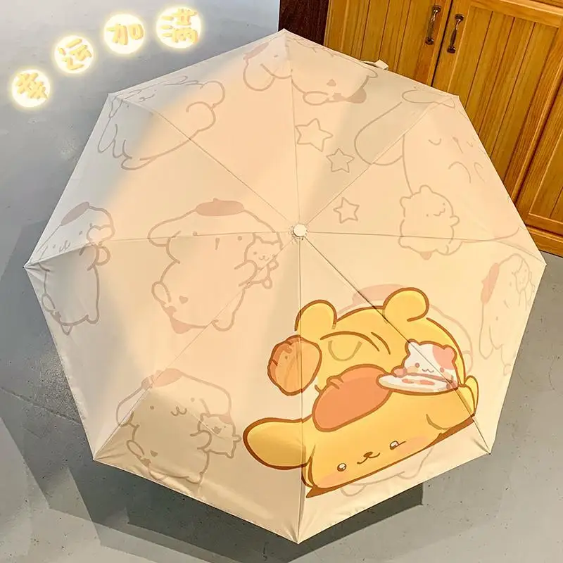 

Pompompurin Automatic Umbrella Kawaii Sanrio Anime Kuromi Pochacco Female Sunny Rainy Lovely Sunshade Vinyl Sunshade Kid Gift