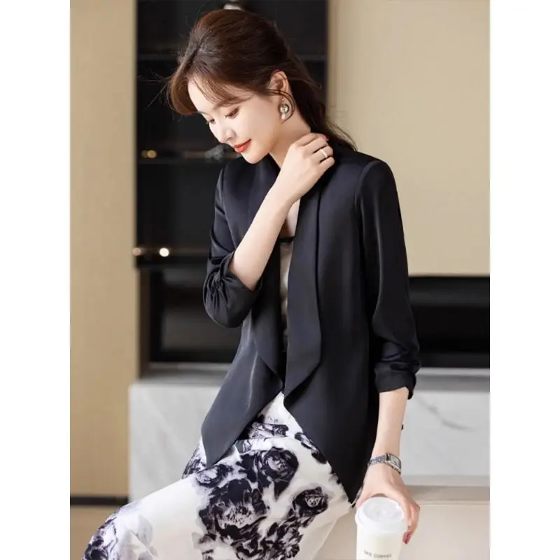 

Ladies Blazers High Quality Hatless Edge Splice Thick Long-Sleeve Medium-Length Waist-Fitted Scarf Block Types Collection