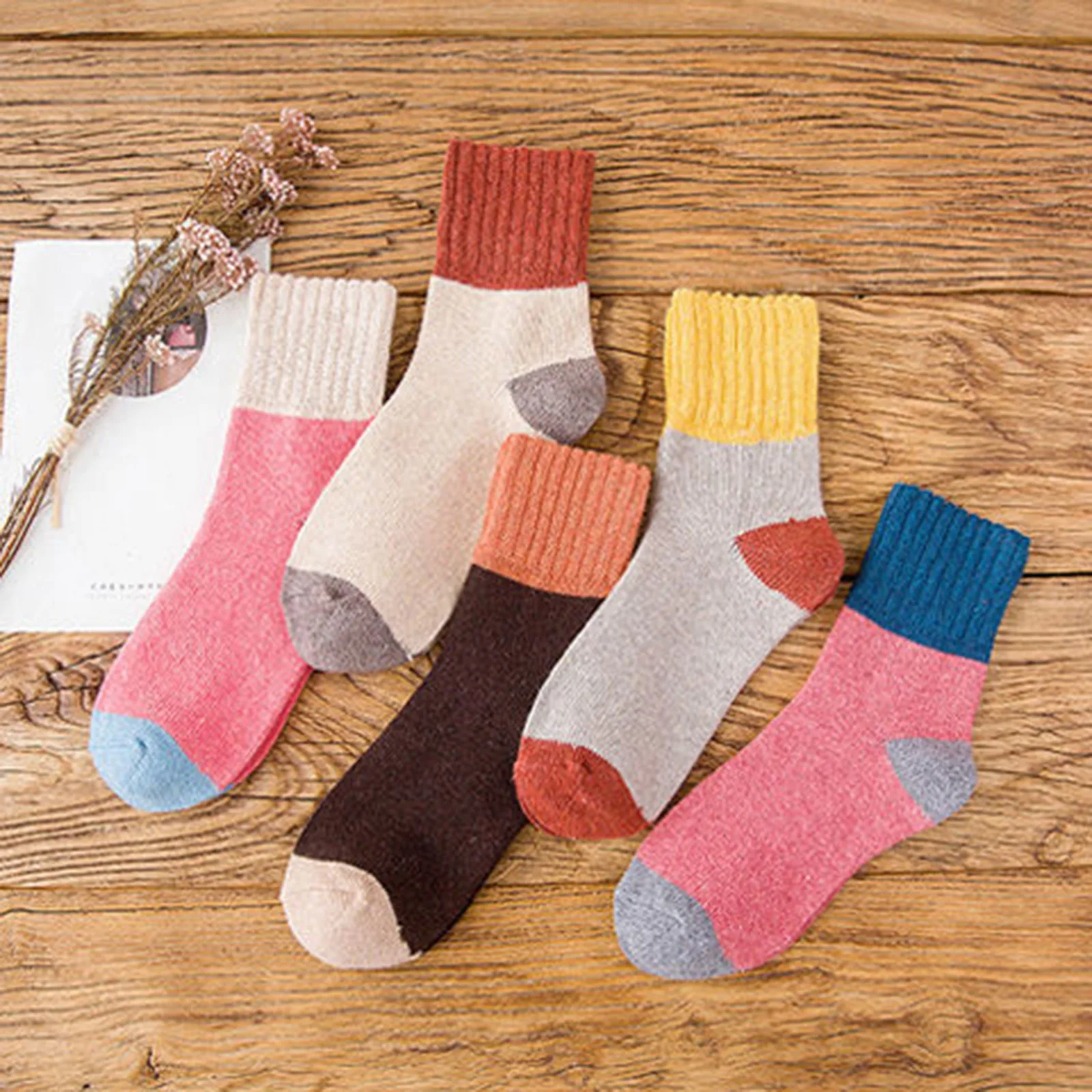 Vintage Splicing 5 Pairs Socks Harajuku Streetwear Korean Style Knitting Wool Socks2023 Spring Atumn  Fashion All Match Socks