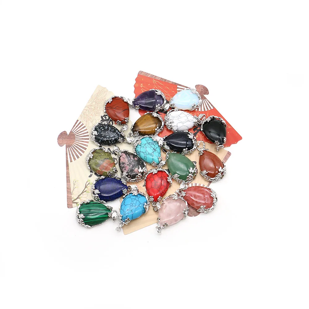

Natural Stone Charms 1 Pc 28x41mm Vine Wrapped Rose Quartz Agate Water Drop Pendant for DIY Necklace Earrings Accessories Gift
