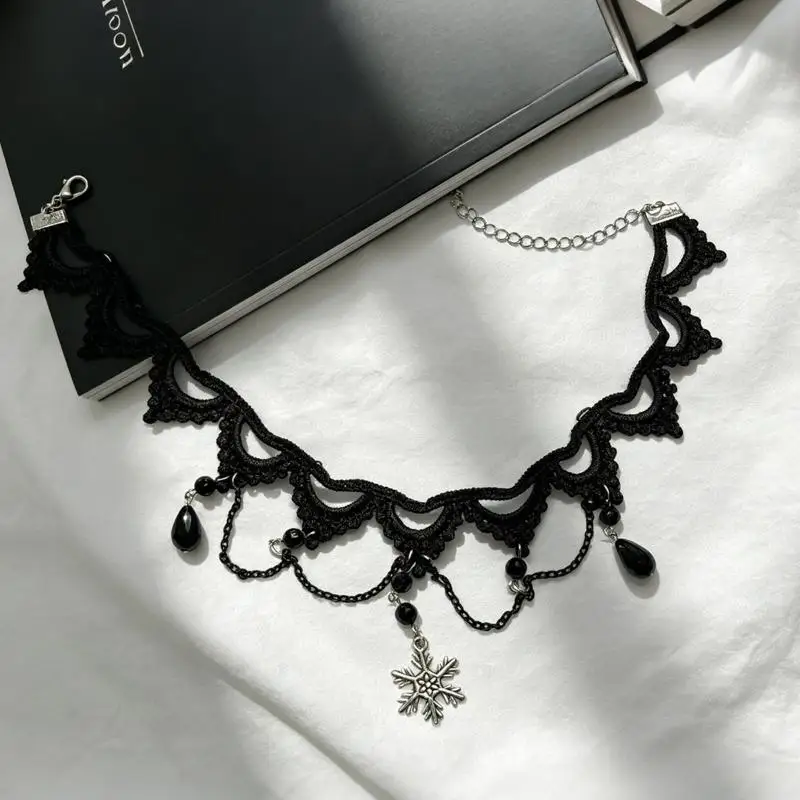 Neue Sexy Gothic Choker Kristall Schwarze Spitze Halskette Vintage Damen Choker Steampunk Schmuck – Detail 10