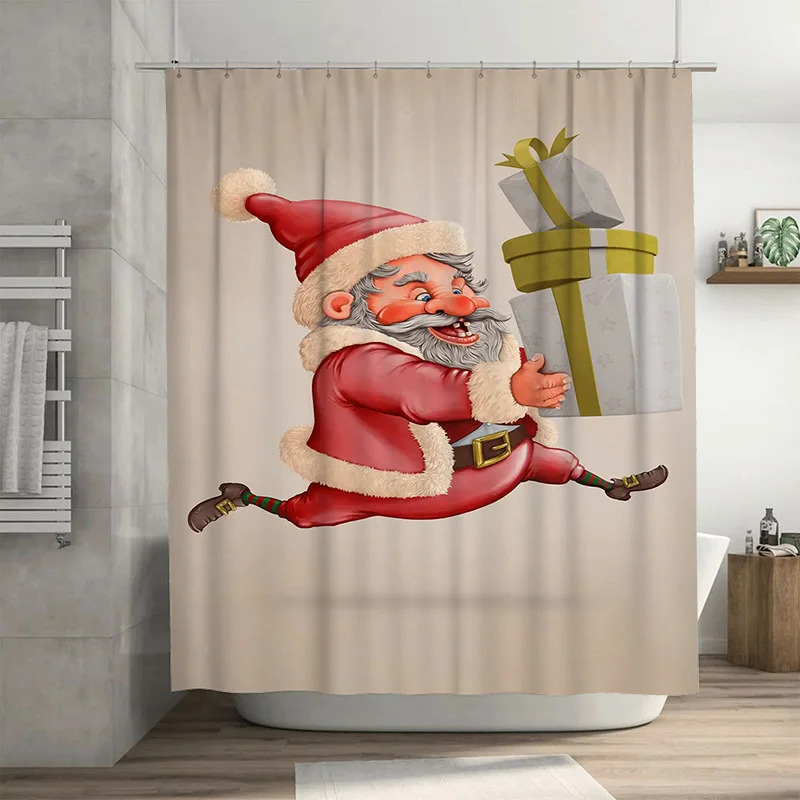 

Tuniu Праздничная занавеска для душа с Санта-Клаусом, декор для ванной комнаты с Рождеством, забавный праздничный подарочный набор, водонепроницаемый милый рождественский фон