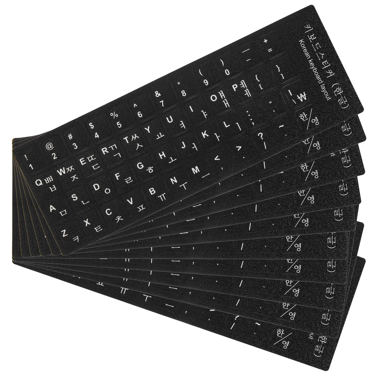 10Pcs Keyboard Stickers Black Background White Lettering Universal Computer Keyboard Skin Replacement Multi-Language Laptop