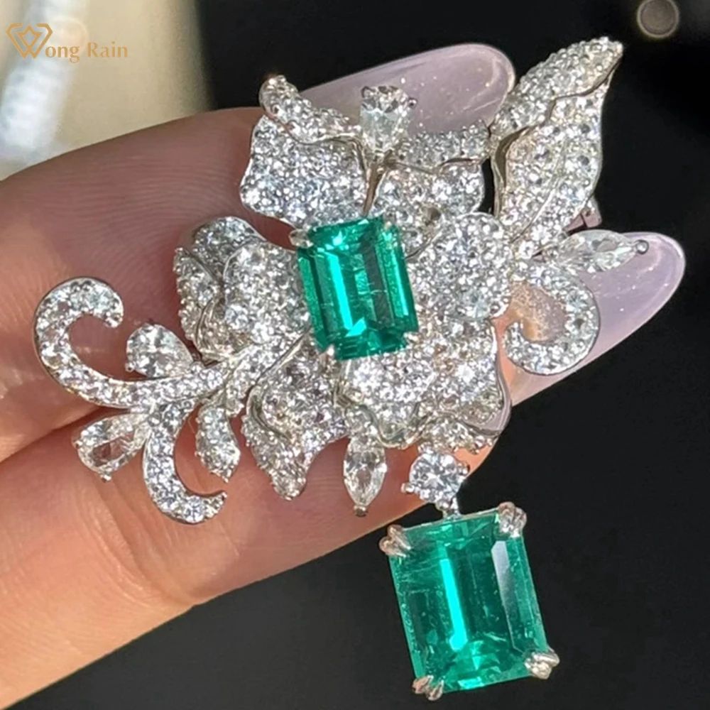

Wong Rain Luxury 925 Sterling Sliver 4CT 8*10 MM Emerald High Carbon Diamond Gems Brooch Brooches Fine Jewelry Anniversary Gifts