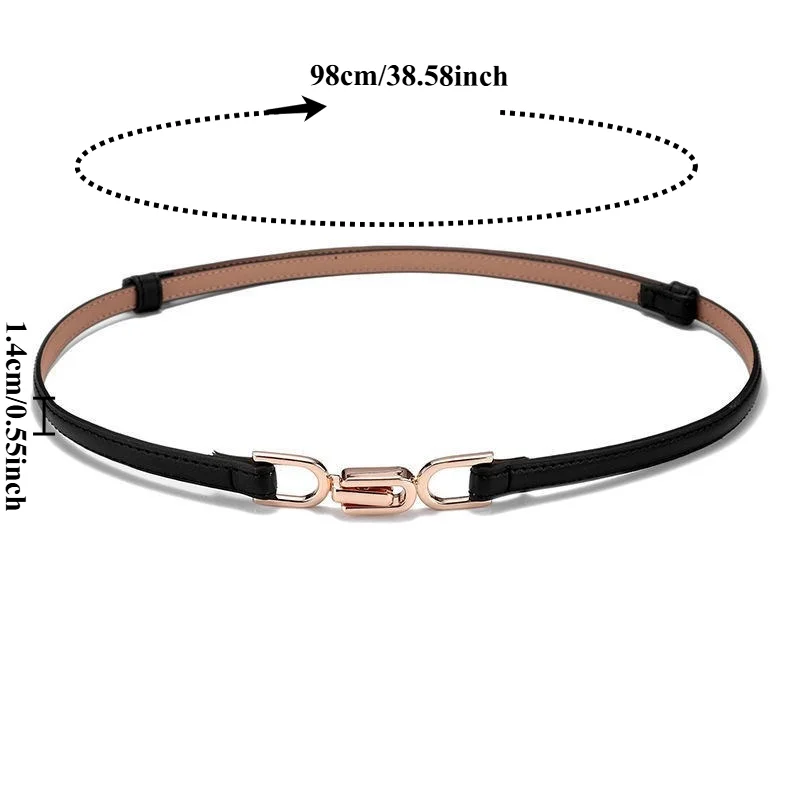 Fashionable Minimalist No-Hole-Punching Matte Buckle Adjustable Belt Thin Leather Belt for Women’s Dresses and Shirts in Black