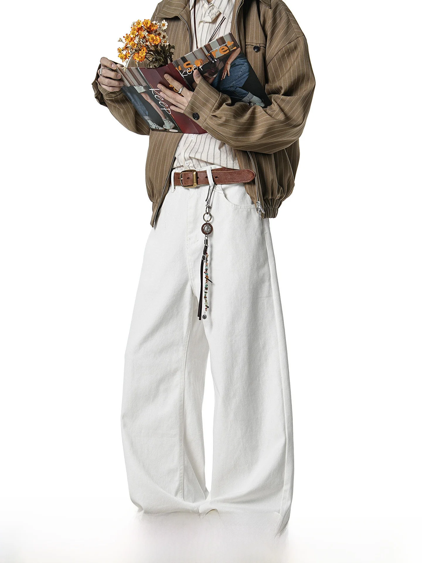 

American Style White Jeans Men's Wide Leg Spring Summer Straight Cut Casual Pants Commute Comfortable Cotton Blend Denim