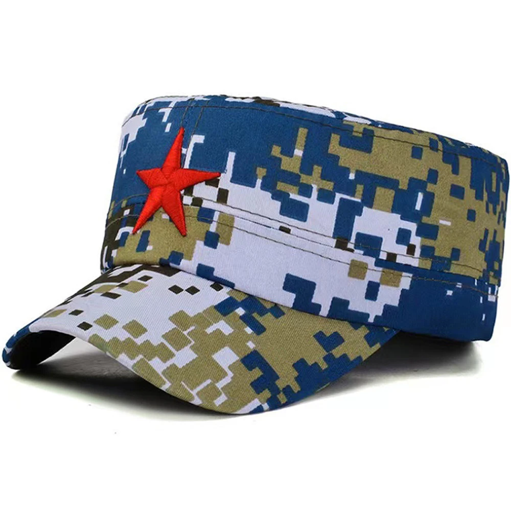 Classic Men Hats with Red Star Unisex Flat Baseball Cap Camouflage Fishing Hat Peaked Cap Fashion Soldier Hat