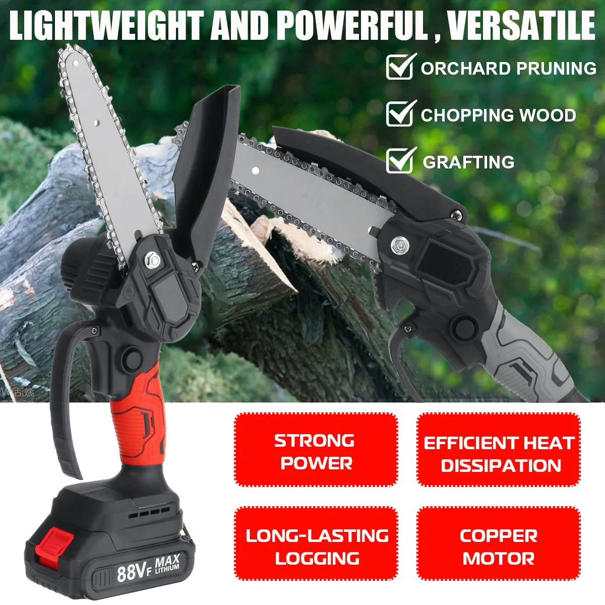 2000W 6 Inch 88V Electric Saw Chainsaw Wood Cutter Garden Tree Branch Cutting Machine For Makita 18v Battery