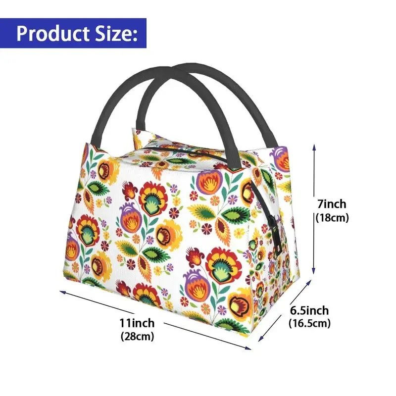 Polish Folk Flowers Lunch Bag Men Women Thermal Cooler Insulated Poland Floral Art Lunch Box for School Work Picnic Food Tote