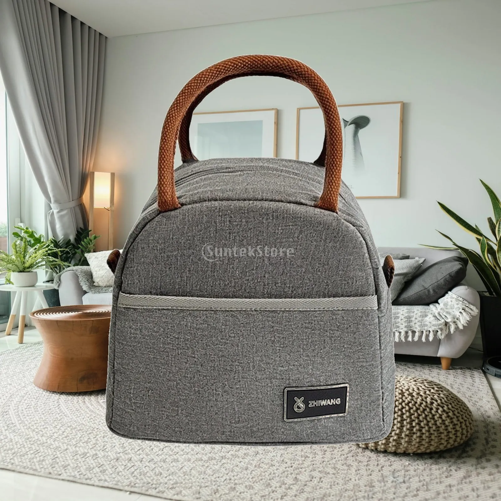 stylish-gray-insulated-lunch-tote-thermal-sac-isotherme-avec-poche-avant-compact-meal-prep-tasche-for-work-commute-travel