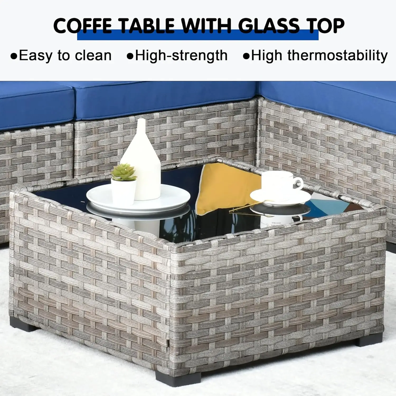 Patio Furniture Set,Wide Armrest Outdoor Sectional Sofa,All Weather PE Rattan Outside Conversation Sets