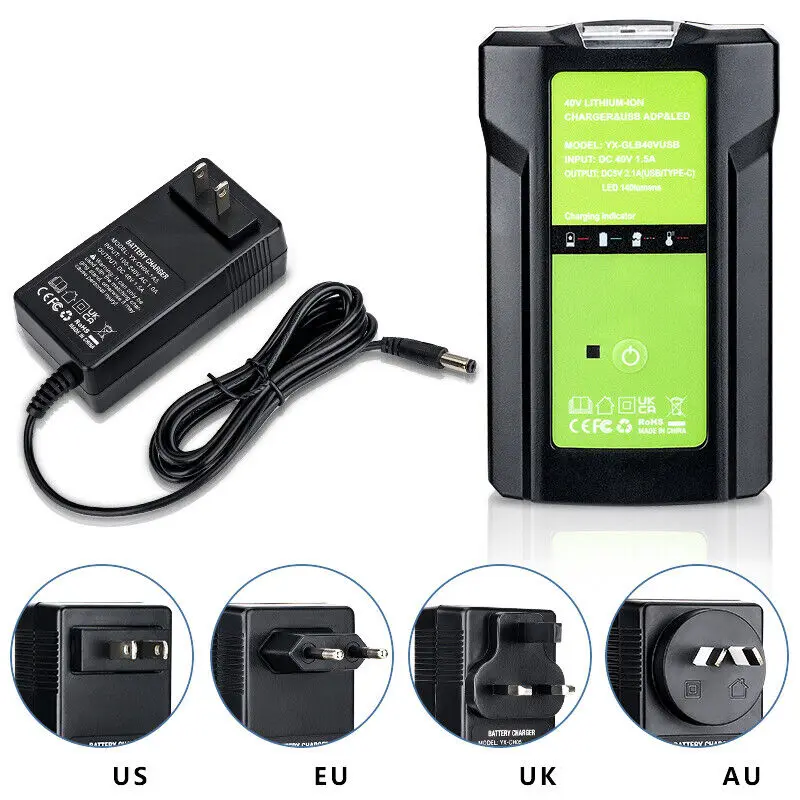 Power Adapter For GreenWorks 40V Lithium Battery Power supply Adapter convert With USB 5V 2.1A And LED Light DC Tool Charger