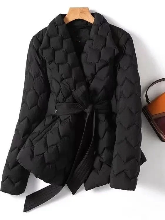 Thin Parker Coat Jacket Women Autumn Winter Thick Warm Coats Woven Block Trend Lace Up 2024 Comfortable Y2k Coat Parkas