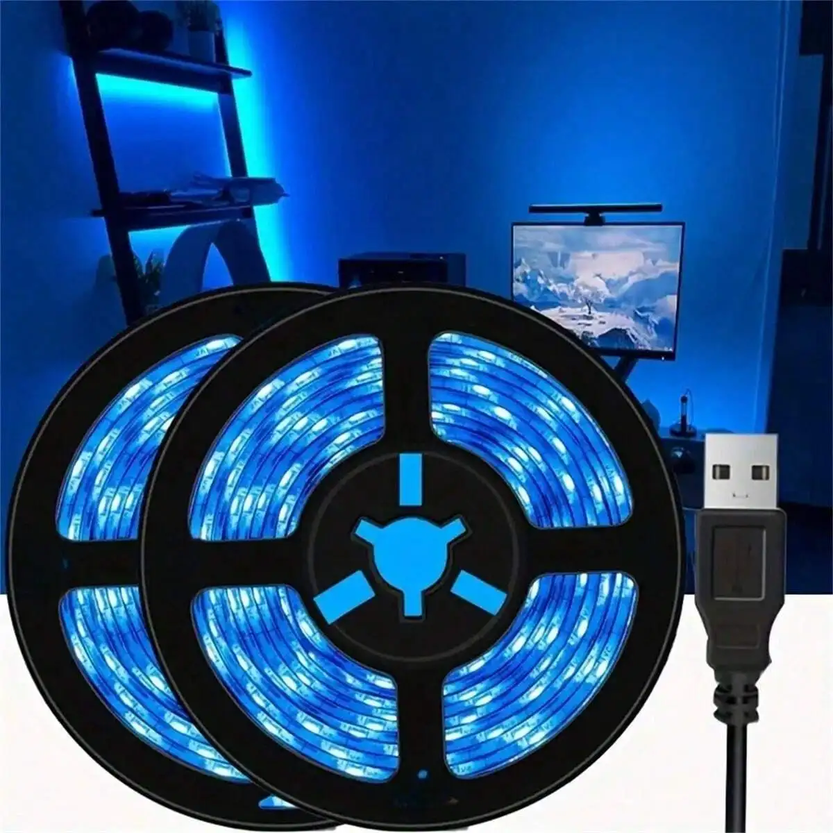 

1pc 60 Led/Meter Flexible Led Strip Light, Usb-Powered, Blue Color, Non-Waterproof, Suitable For Tv, Computer, Kitchen, Display Cabinet Background Lighting (Available In 1m/3m/5m)