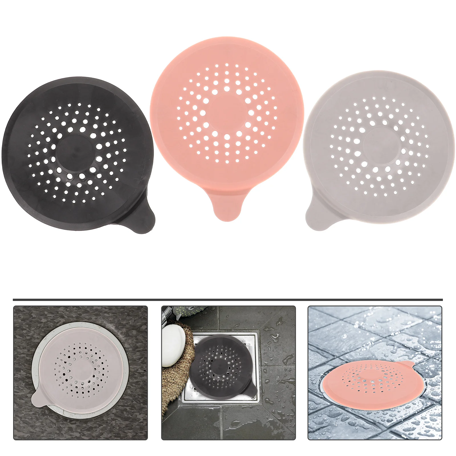 

3pcs Anti-Blocking Floor Drain Filter For Kitchen Bathroom Tpr Material Sink Strainer Home Supplies Kitchen Sink Filter