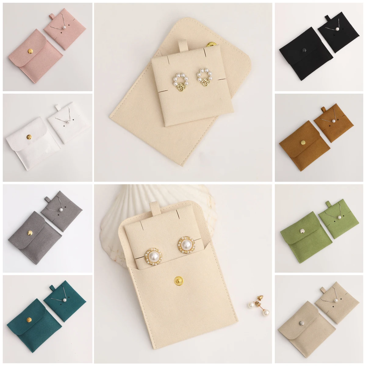 Eco Custom Logo Velvet Suede Microfiber Gift Bag With Jewellery Insert Packaging Earring Display Cards Jewelry Organizer Pouch