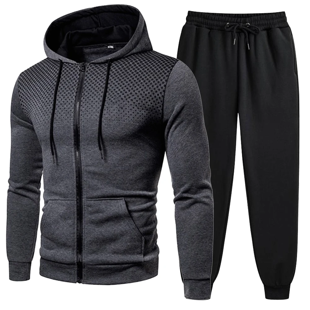Mens Tracksuits Men's Clothing Men Sets Hoodie Set Zipper Sweatshirt Casual Sport Sweatpants Man Sweat Suit Set Running view 4
