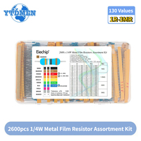 2600pcs 1/4W 0.25W 1% Metal Film Resistors Assorted Pack Kit 130 Values Resistors Assortment Kits Fixed Resistor