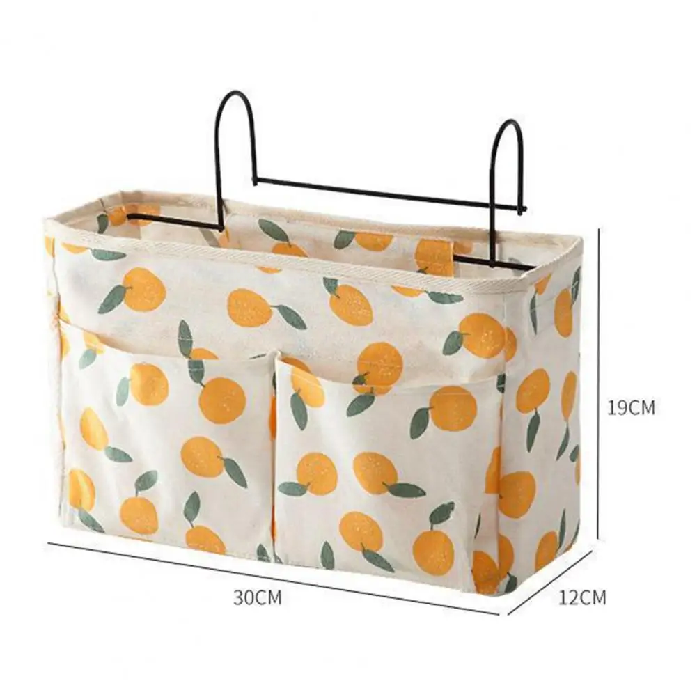 Hanging Organizer Hanging Bag Waterproof Large Capacity Cotton Orange Pattern Bedside for Bedroom