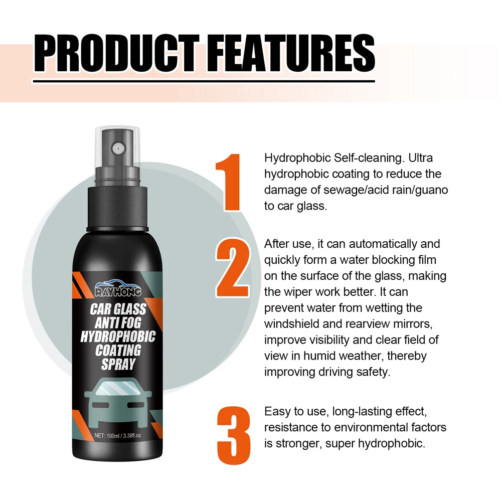 Water  Spray 100ML Car Glass Hydrophobic Anti-rain Liquid Hydrophobic Anti-fogging Agent for Car Wash Maintenance view 5
