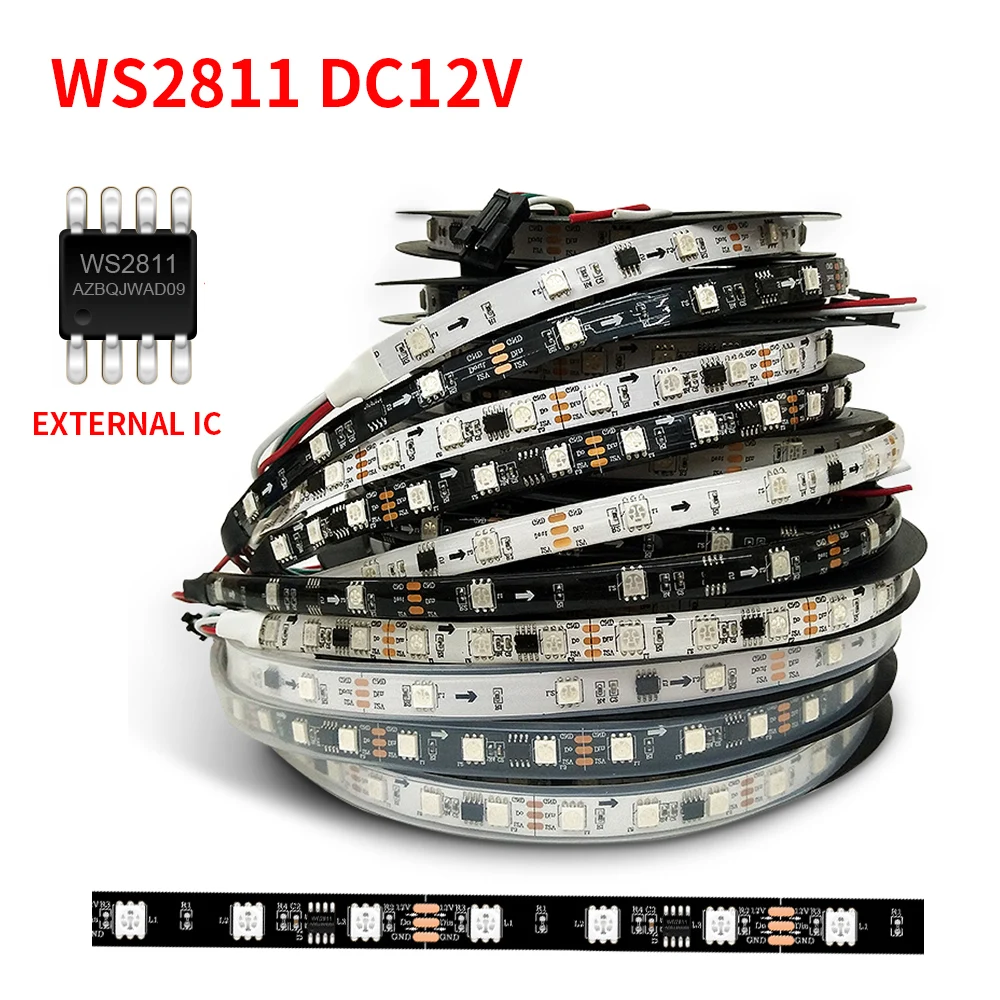 Tira de luces LED direccionable a todo color, lámpara de neón SMD5050, píxeles inteligentes, RGB, DC5V, DC12V, WS2815, WS2812B, WS2811