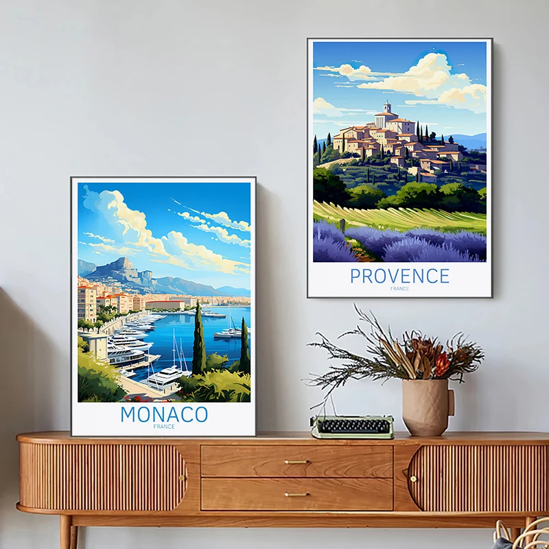 France Travel Poster Paris Provence Mont Saint Michel Chamonix Canvas Painting Wall Art Picture for Living Room Home Decor